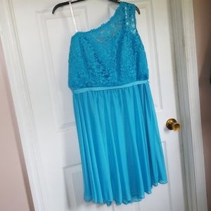 One Shoulder Malibu Blue Bridesmaid Dress